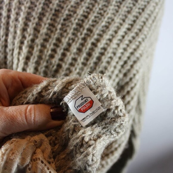 Makadamia Sweater Dress Lace Trim V Scoop Neck Acrylic Mohair Wool Tan B… - Picture 7 of 7